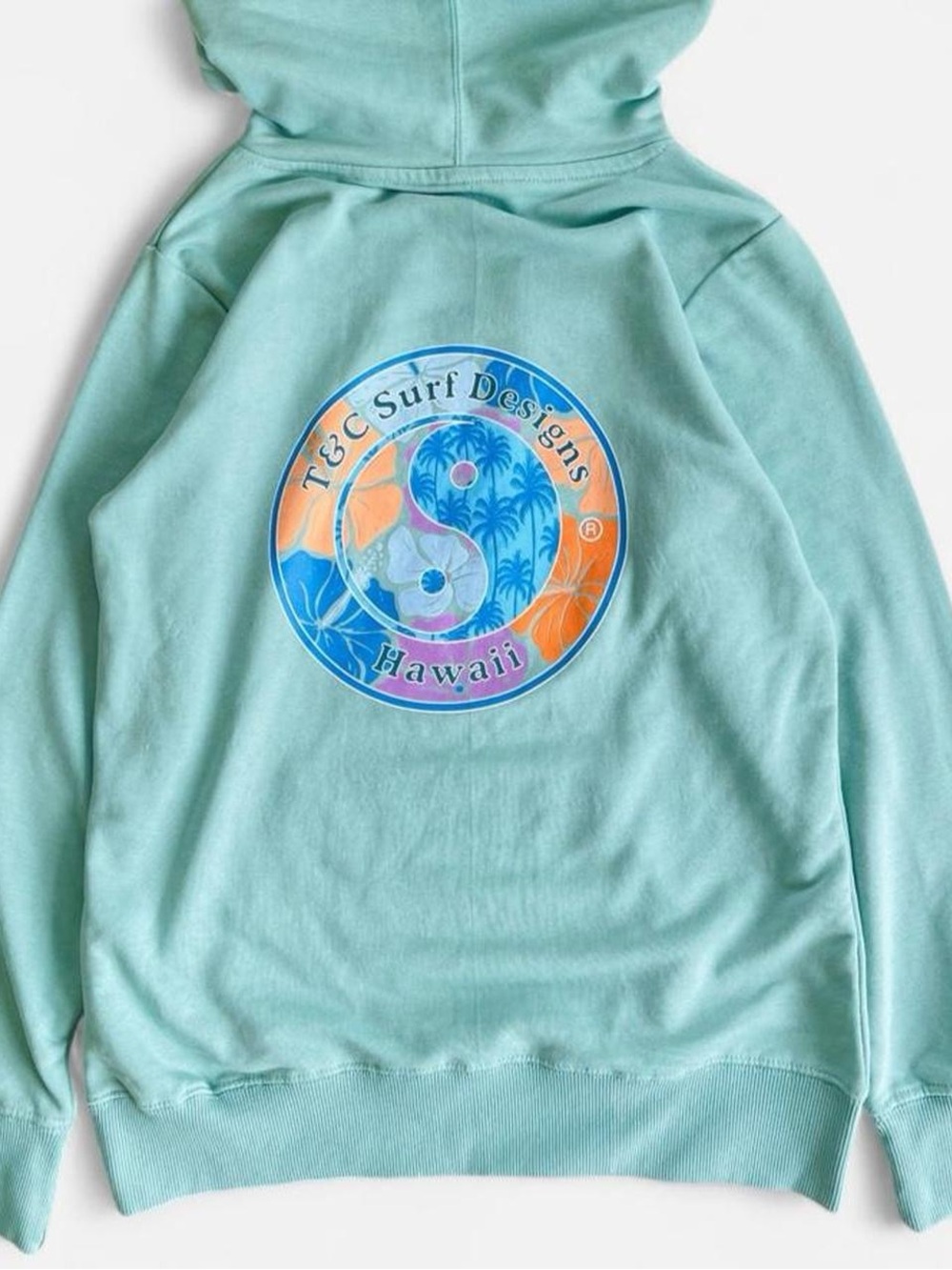 T&C Surf Designs Aqua Blue Green Yin Yang Floral Hawaii Graphic Hoodie